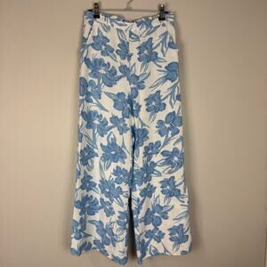 Midnight Sky Blue and White Floral Wide Leg Pants Size Medium